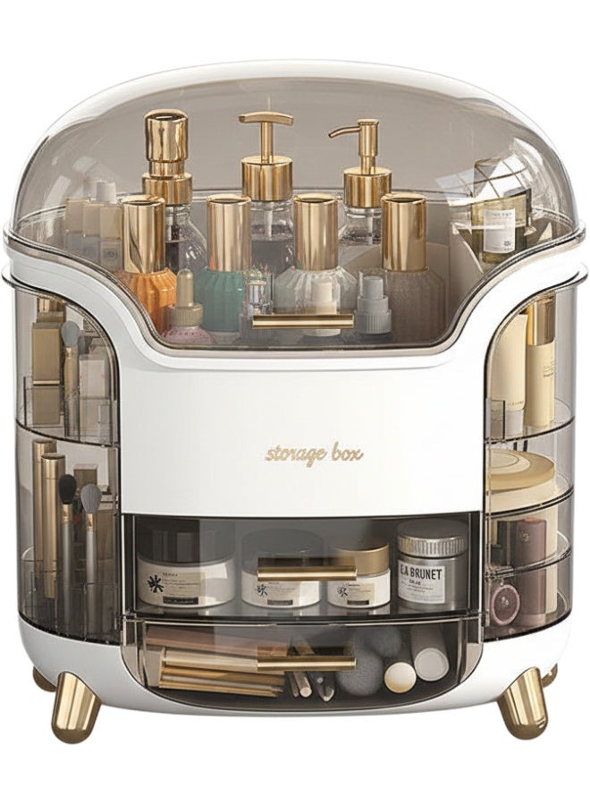 Luxury Large Makeup Storage Organizer Box for Cosmetics and Skincare, Transparent Dustproof and Waterproof Cosmetic Display Case with Lid, Lipstick Holder, Multi-Drawer Makeup Organizer for Vanity Desk, Bathroom Counter, Bedroom, and Professional Makeup Station, Modern Capsule Design, Elegant White Cosmetic Box with Golden Handles and Legs, Perfect for Storing Serums, Lotions, Sprays, Perfumes, Eyeshadow Palettes, Lipsticks, Makeup Brushes, and Skincare Products in an Organized and Stylish Way - Image 1